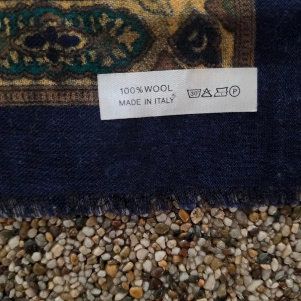 Vintage 100% Wool Square Scarf, Made in Italy, Fringed Shawl 46x46